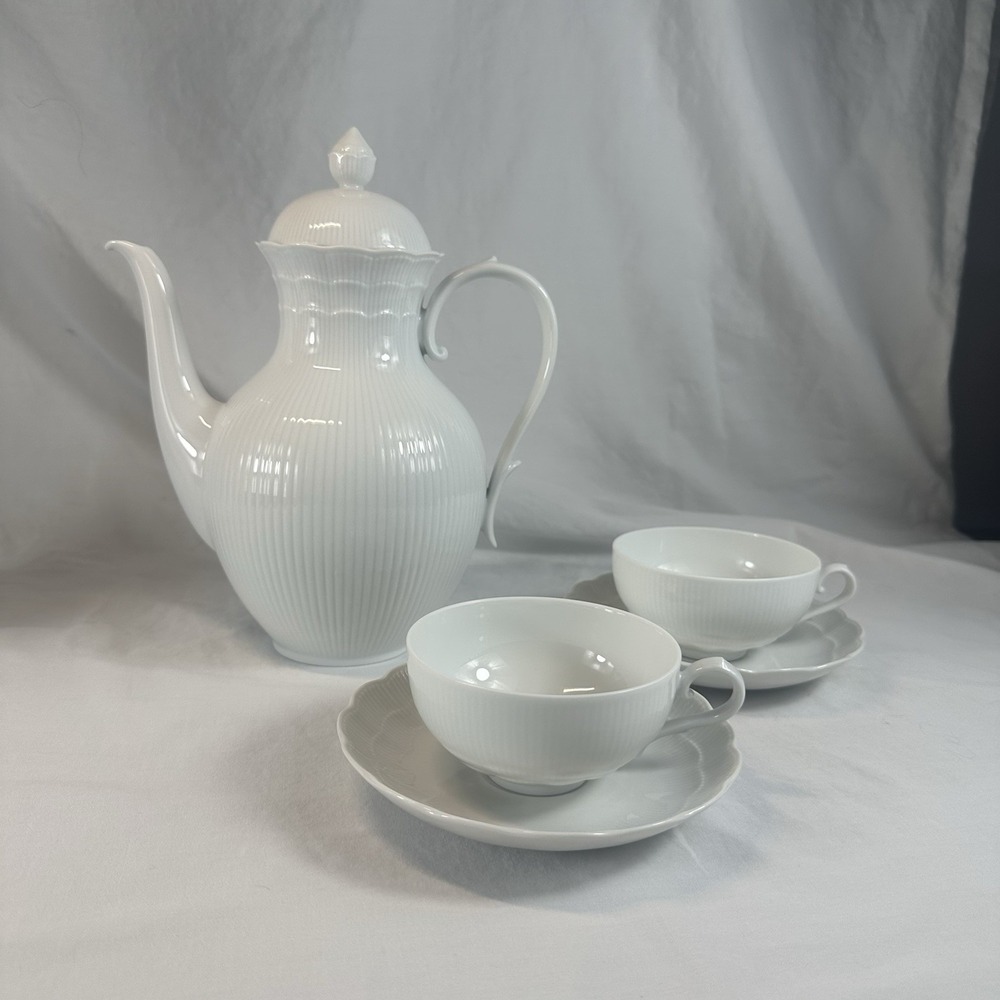 AK Kaiser Romantica White‎ Coffee Pot Tea Set W Germany Scalloped EXC MCM Vtg
